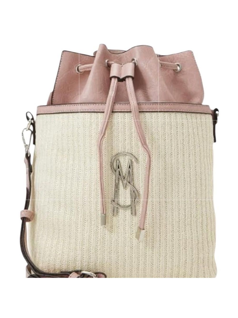STEVE MADDEN Bmayor Raffia Crossbody Bucket Bag Blush Pink Strawberry Milkshake